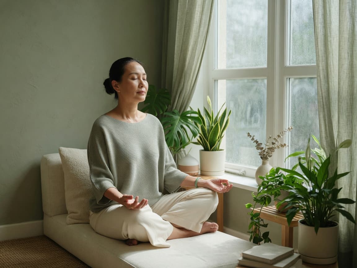 Người tập thở nhẹ bên cửa sổ